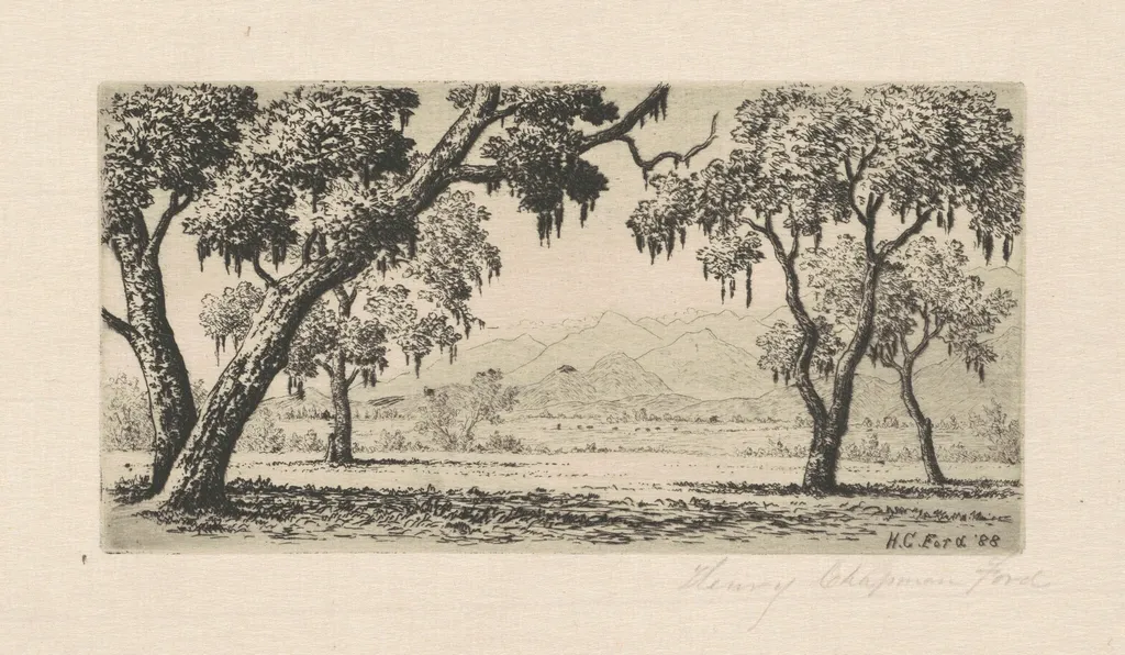 California Landscape, by Henry Chapman Ford, ink, 1888