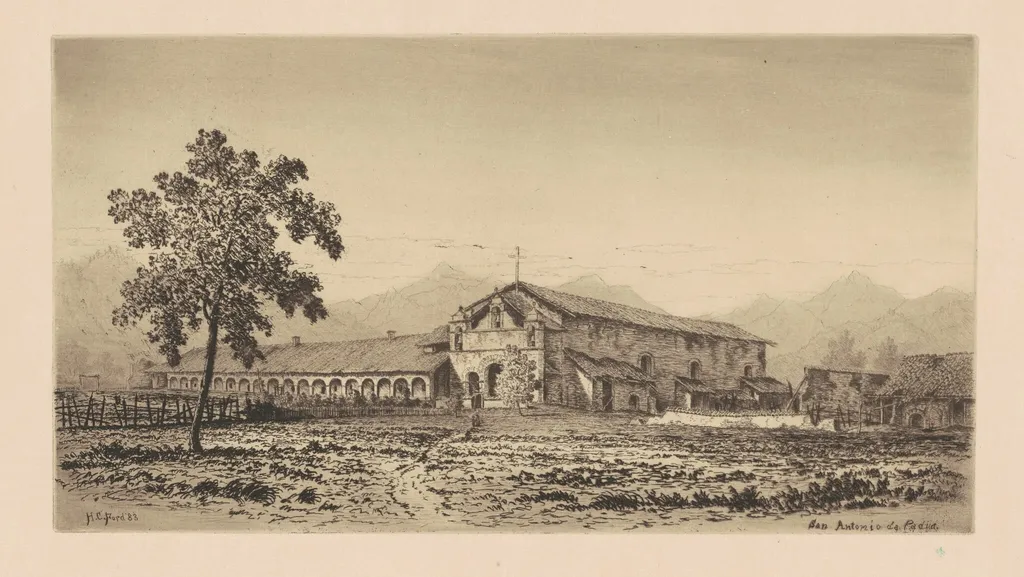 Mission San Antonio de Padua, by Henry Chapman Ford, ink, 1883