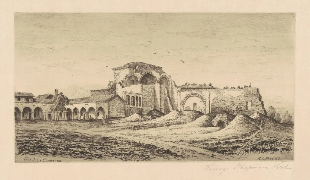 Mission San Juan Capistrano, by Henry Chapman Ford, ink, 1883