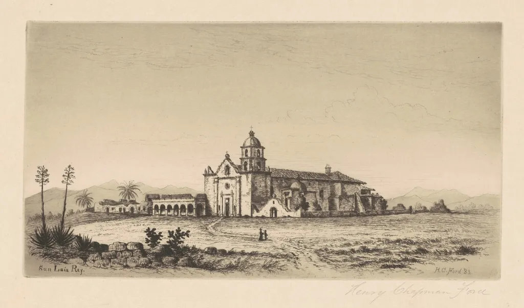 Mission San Luis Rey de Francia, by Henry Chapman Ford, ink, 1883