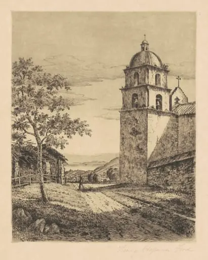 Mission Santa Barbara, Looking South, by Henry Chapman Ford