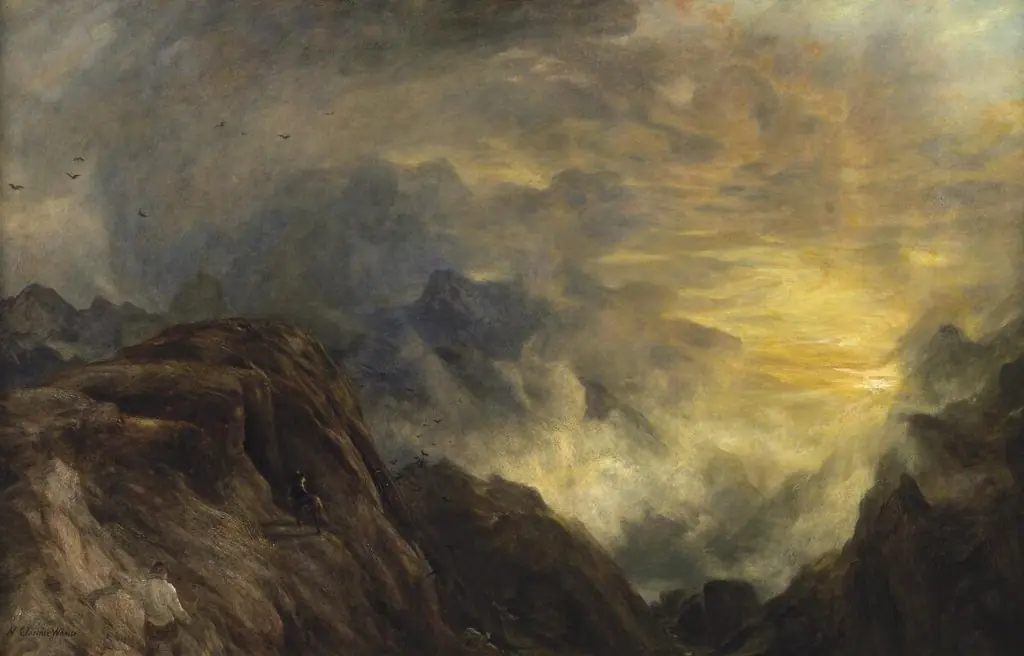 Mountain mist, sun rise (Lake District), by Henry Clarence Whaite