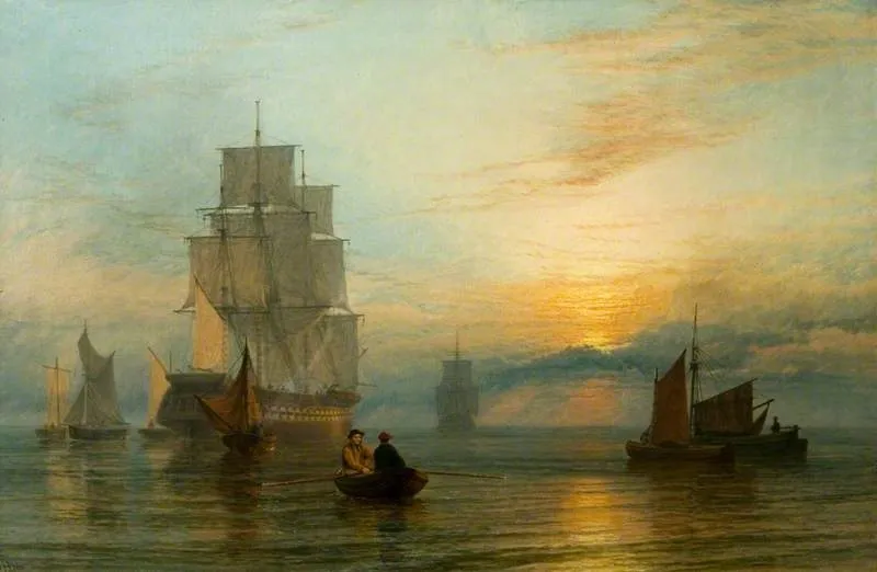 Shipping at Sunset, by Henry Dawson, oil, 1861