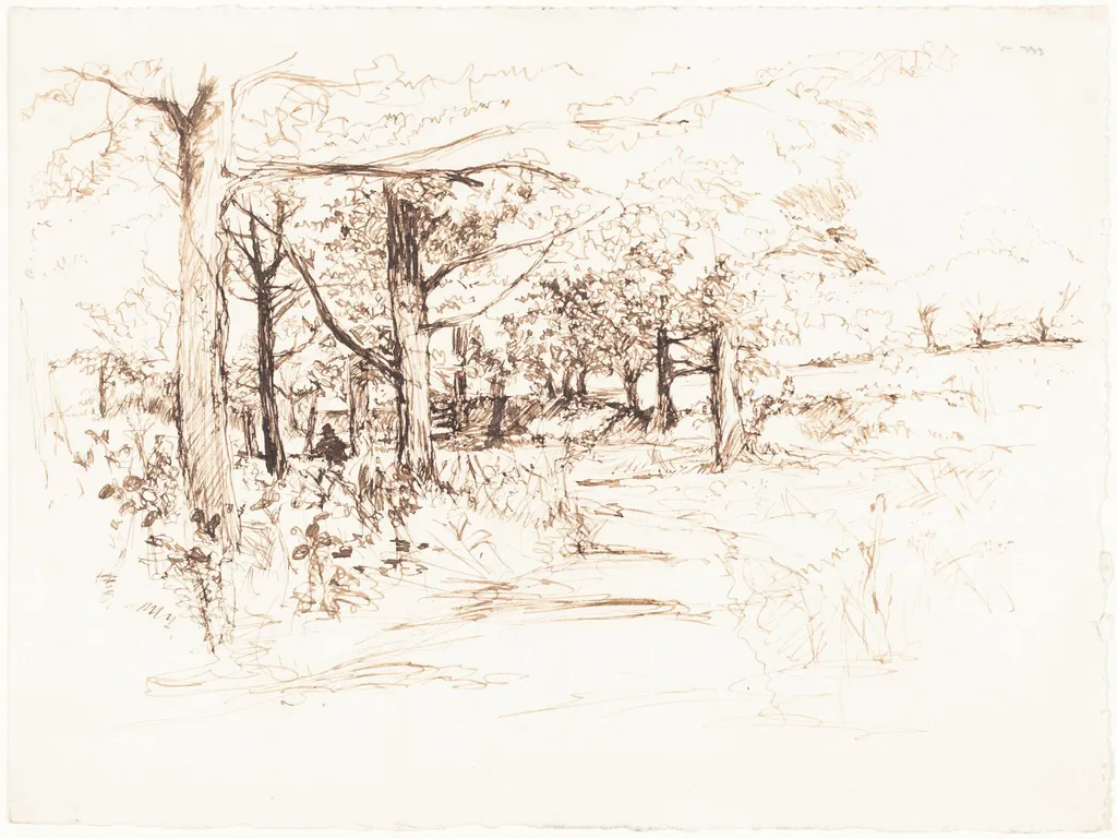 Landscape with a Tree-Lined Lane, by Henry Eddowes Keene, ink, 1858