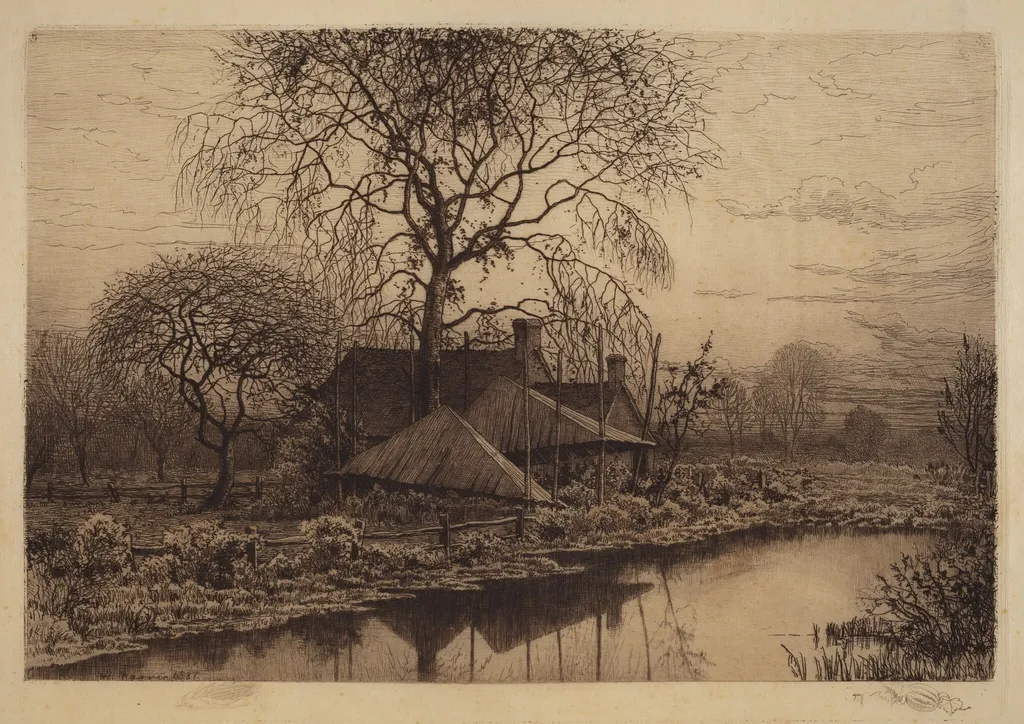 Untitled (Farmhouse, Long Island), by Henry Farrer, ink, 1887