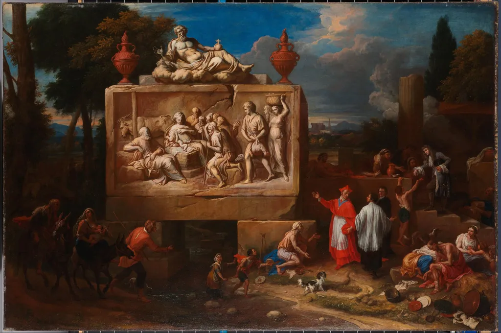 Fantasielandschap met de heilige Carlo Borromeo, by Henry Ferguson, unspecified, 1700