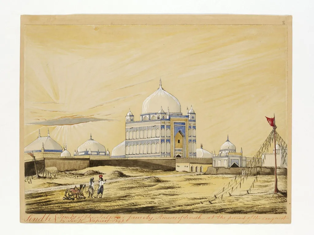 Tombs of the Talpur rulers, Hyderabad, by Henry Francis Ainslie, paint, 1852