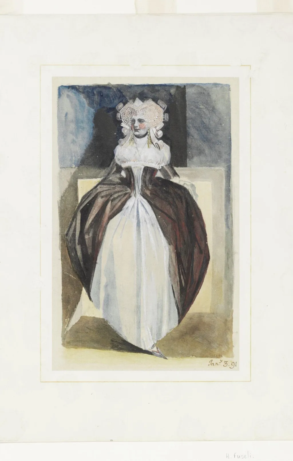 Lady in 17th century costume, by Henry Fuseli, watercolor, 1791