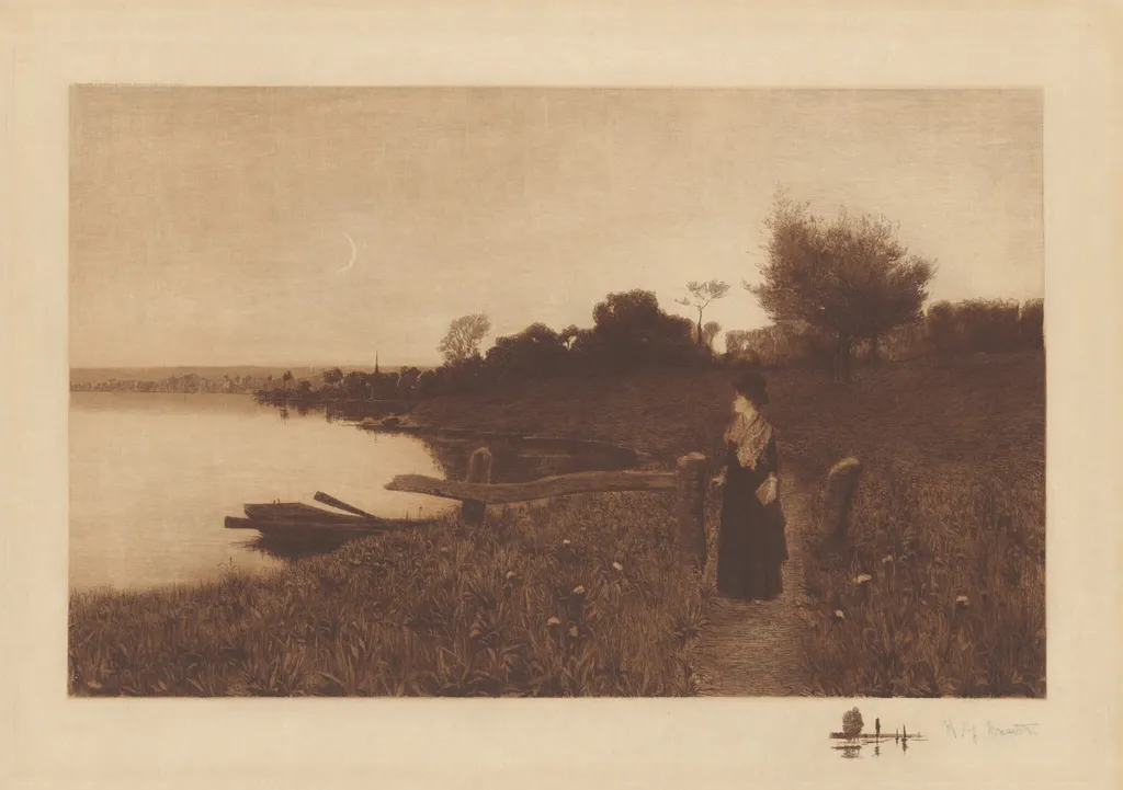 Untitled (Moonlight Stroll), by Henry Golden Dearth, ink, 1889