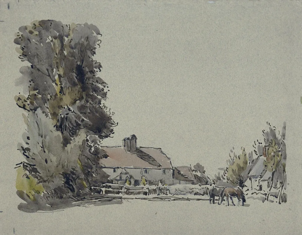 Farm and Trees, by Henry Herbert Bulman, watercolor, 1924