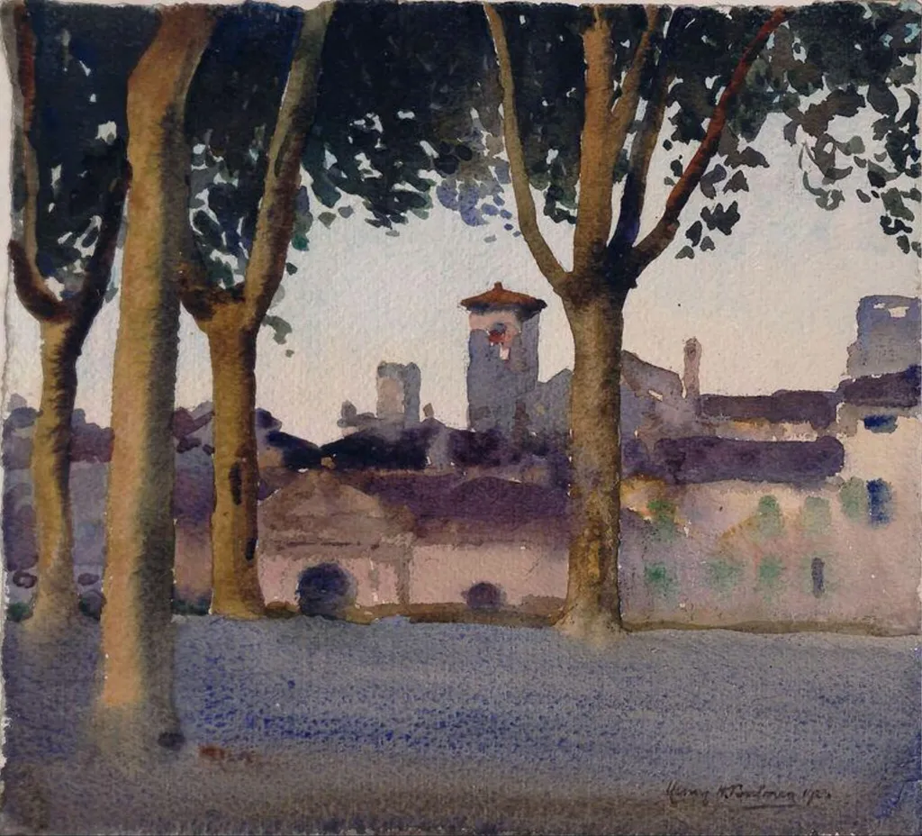 On the Walls, Lucca, by Henry Herbert Bulman, watercolor, 1923