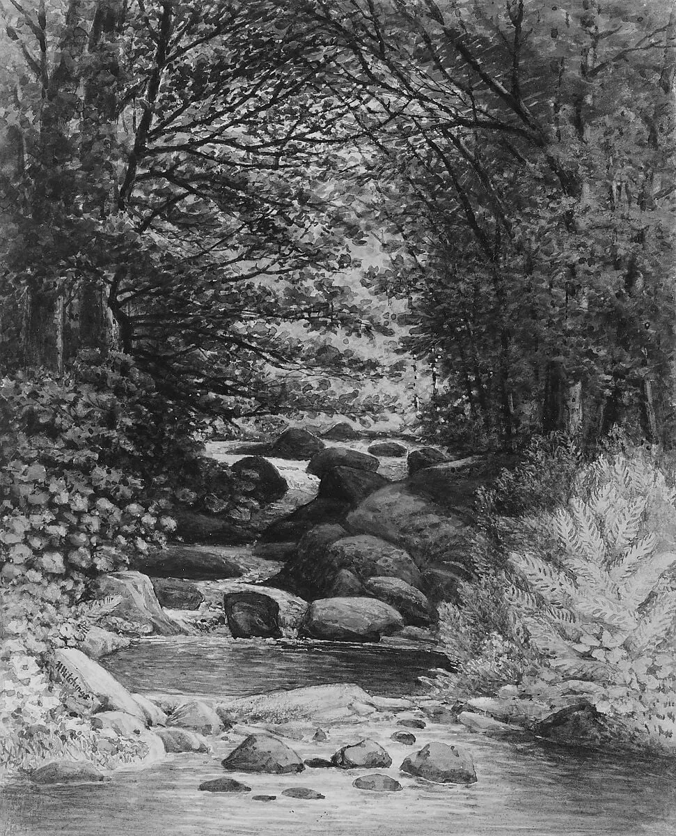 A Forest Cascade at Hiram, Maine, by Henry Hitchings, watercolor, 1859
