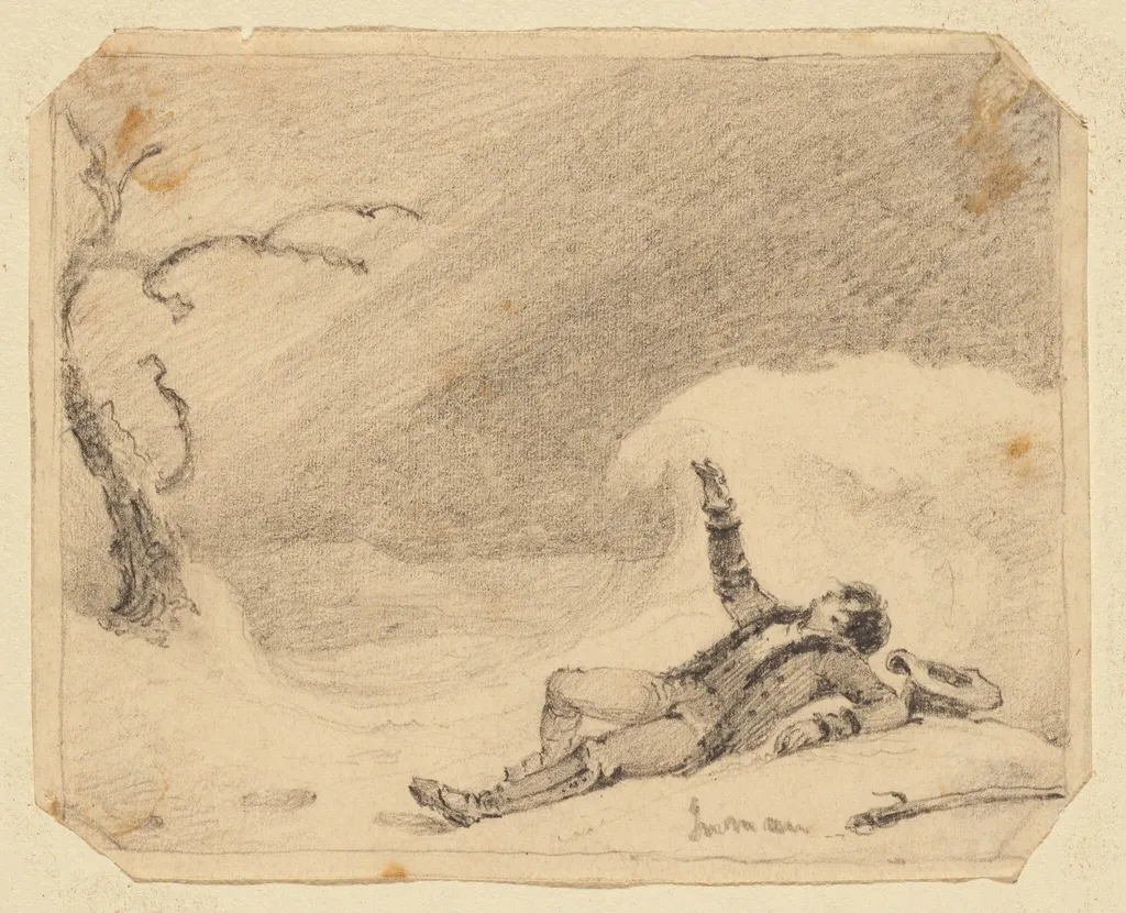 Man in Snow, by Henry Inman, graphite, 1825