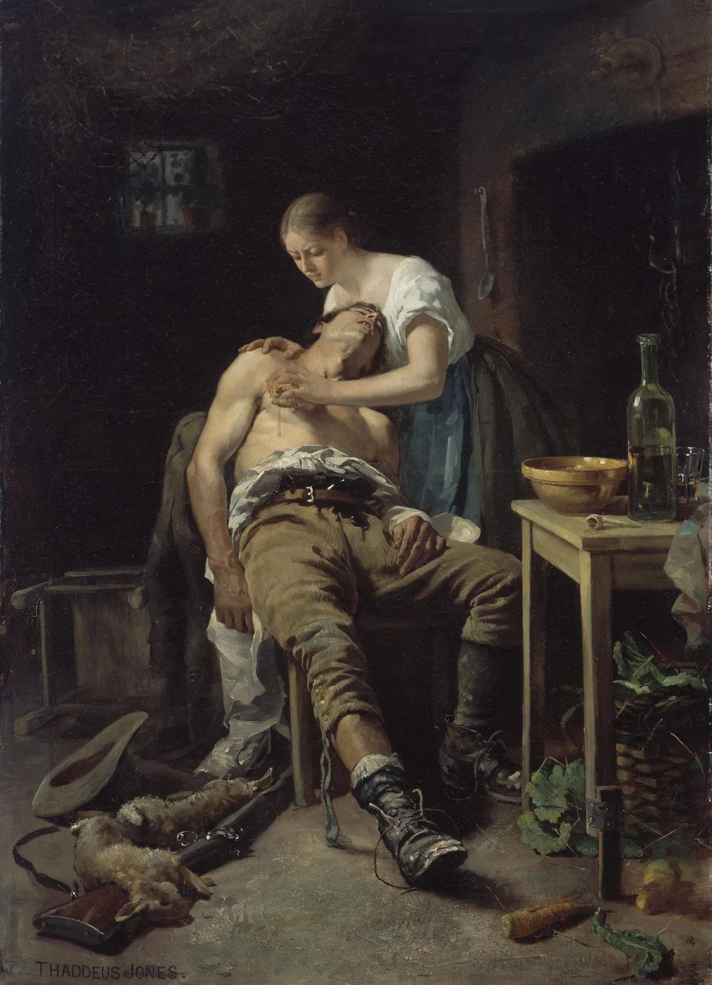 The Wounded Poacher, by Henry Jones Thaddeus, oil, 1891