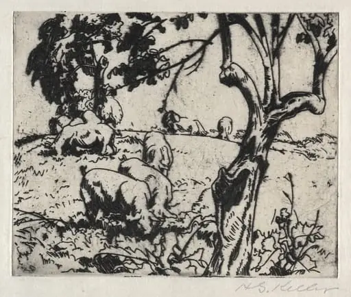 Pigs in Orchard, by Henry Keller