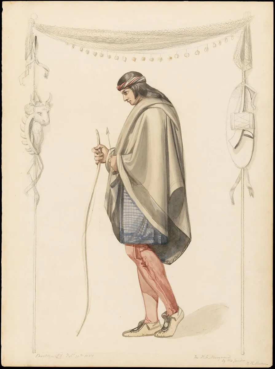 Indian Figure in Profile, by Henry Kirke Brown, watercolor, 1851
