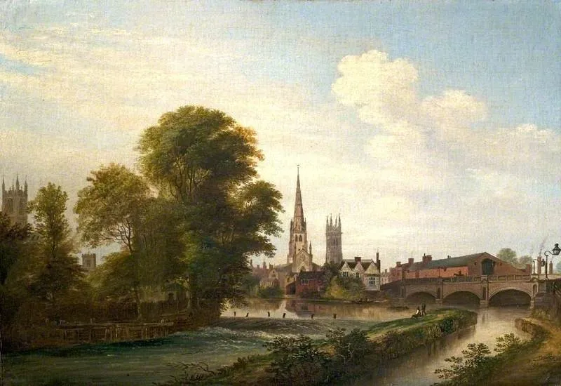 Junction of River and Canal, Derby, by Henry Lark Pratt, oil, 1854