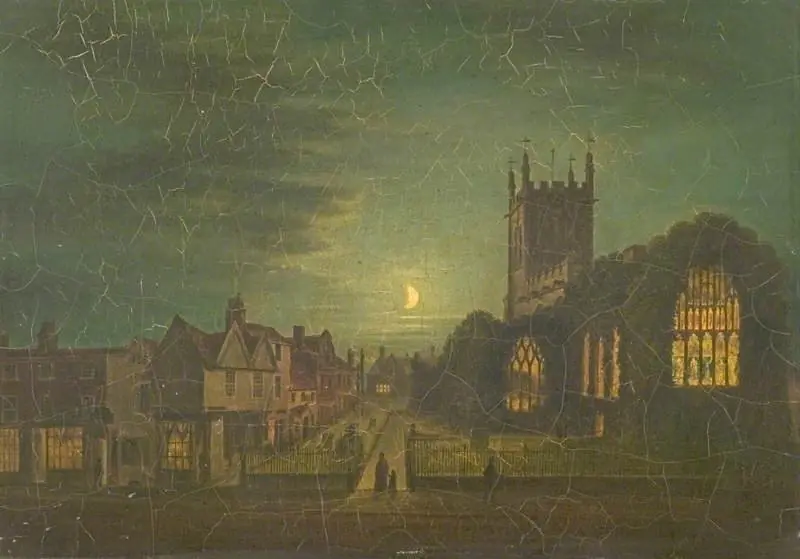St Peter's Church, Derby, by Moonlight, by Henry Lark Pratt