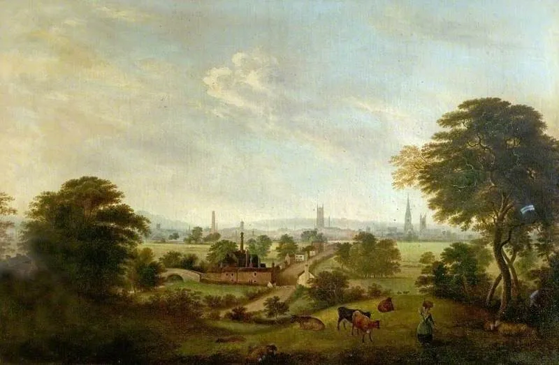 View of Derby from Nottingham Road, by Henry Lark Pratt, oil, 1850