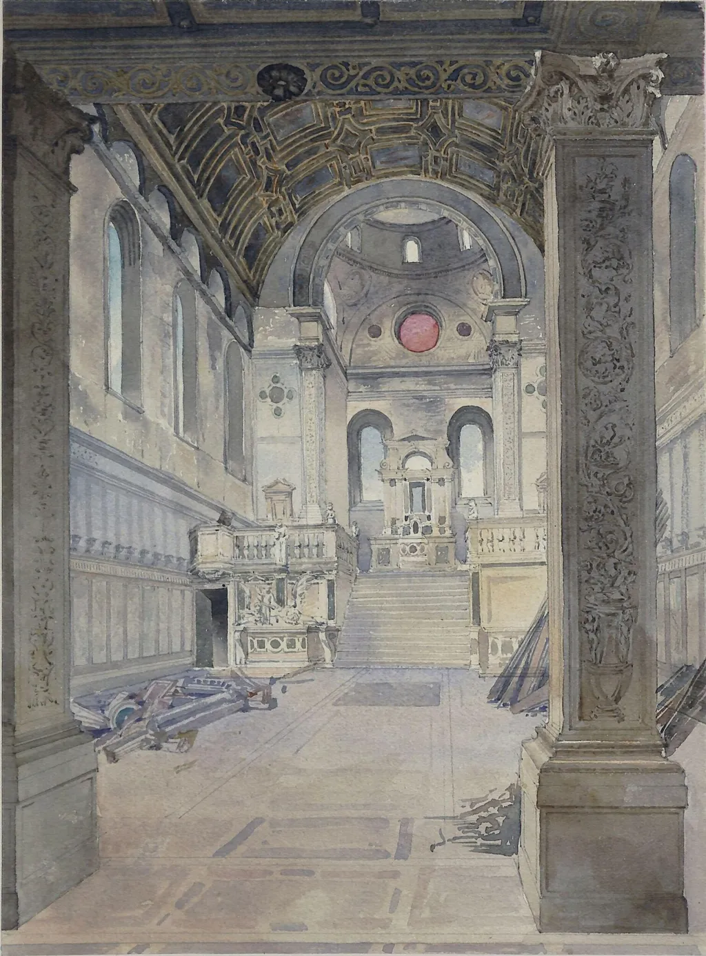 Interior of Santa Maria dei Miracoli, Venice, by Henry Louis Florence, watercolor, 1865