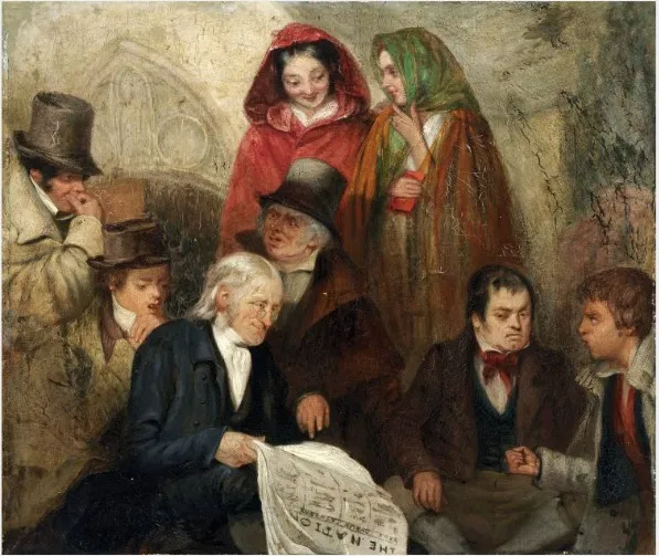 Reading 'The Nation', by Henry MacManus, oil, 1854
