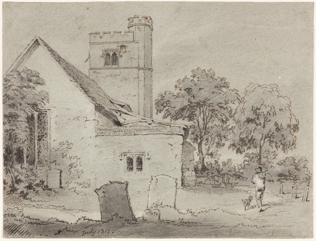 Aldenham Church, Hertfordshire, by Henry Monro, chalk, 1812