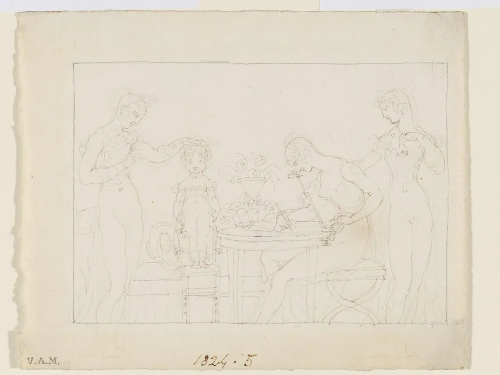 A woman sketching a child with the aid of a camera lucida, by Henry Moses, 1827