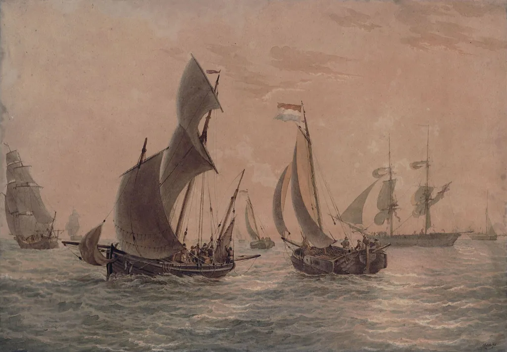 Shipping: Sunset, by Henry Perlee Parker, watercolor, 1850