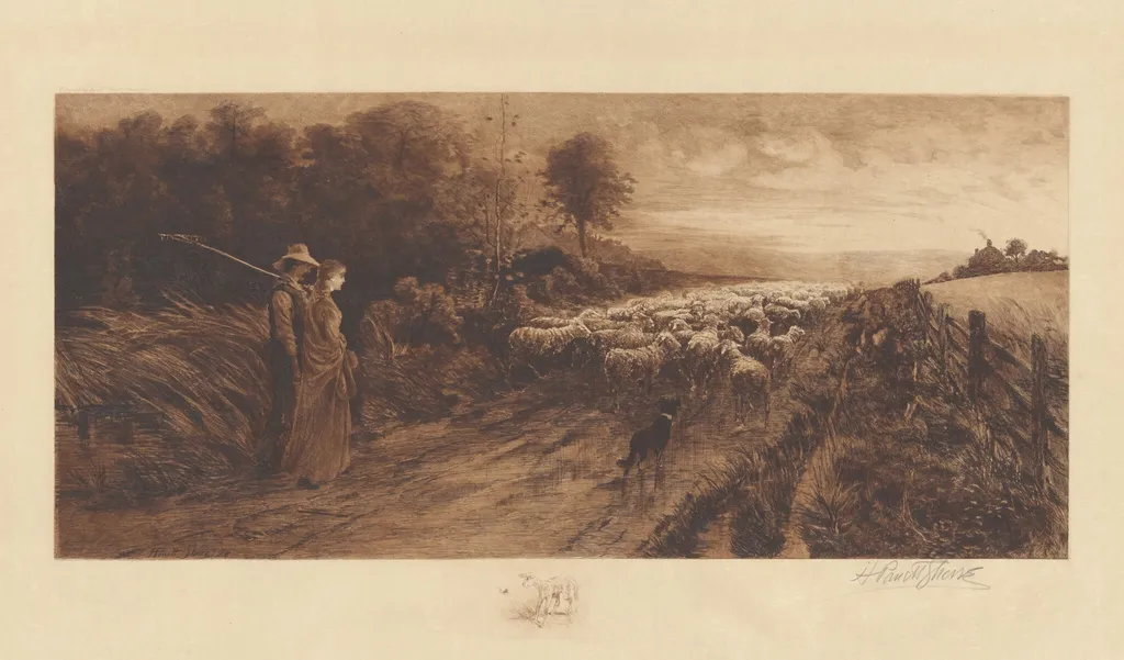 Day's Peaceful Ending, by Henry Pruett Share, ink, 1887