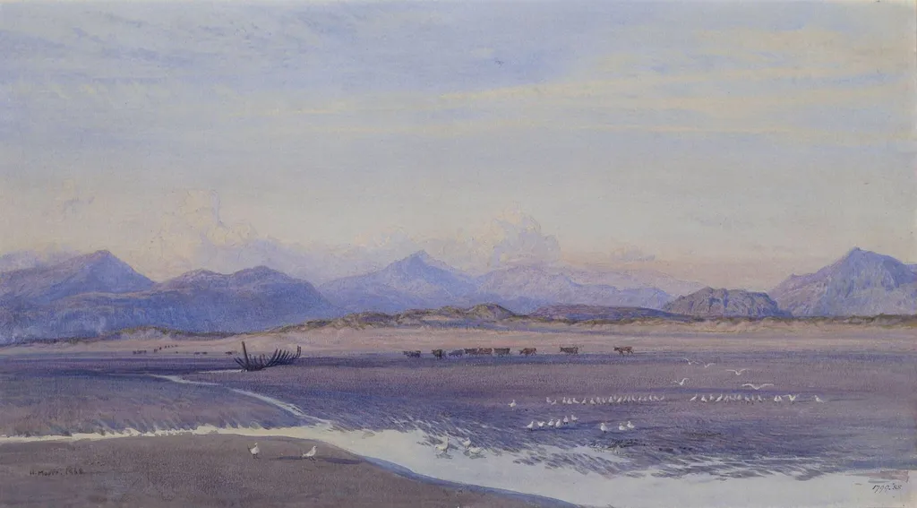 Port Madoc, North Wales : Sunset Effect, by Henry R.A., R.W.S. Moore, watercolor, 1868