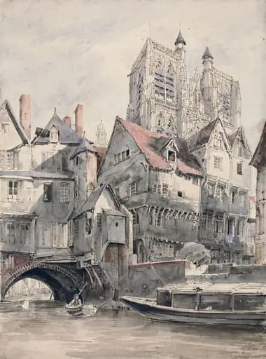 Abbeville, with the Bridge and Towers of St. Wulfran, by Henry RA Edridge