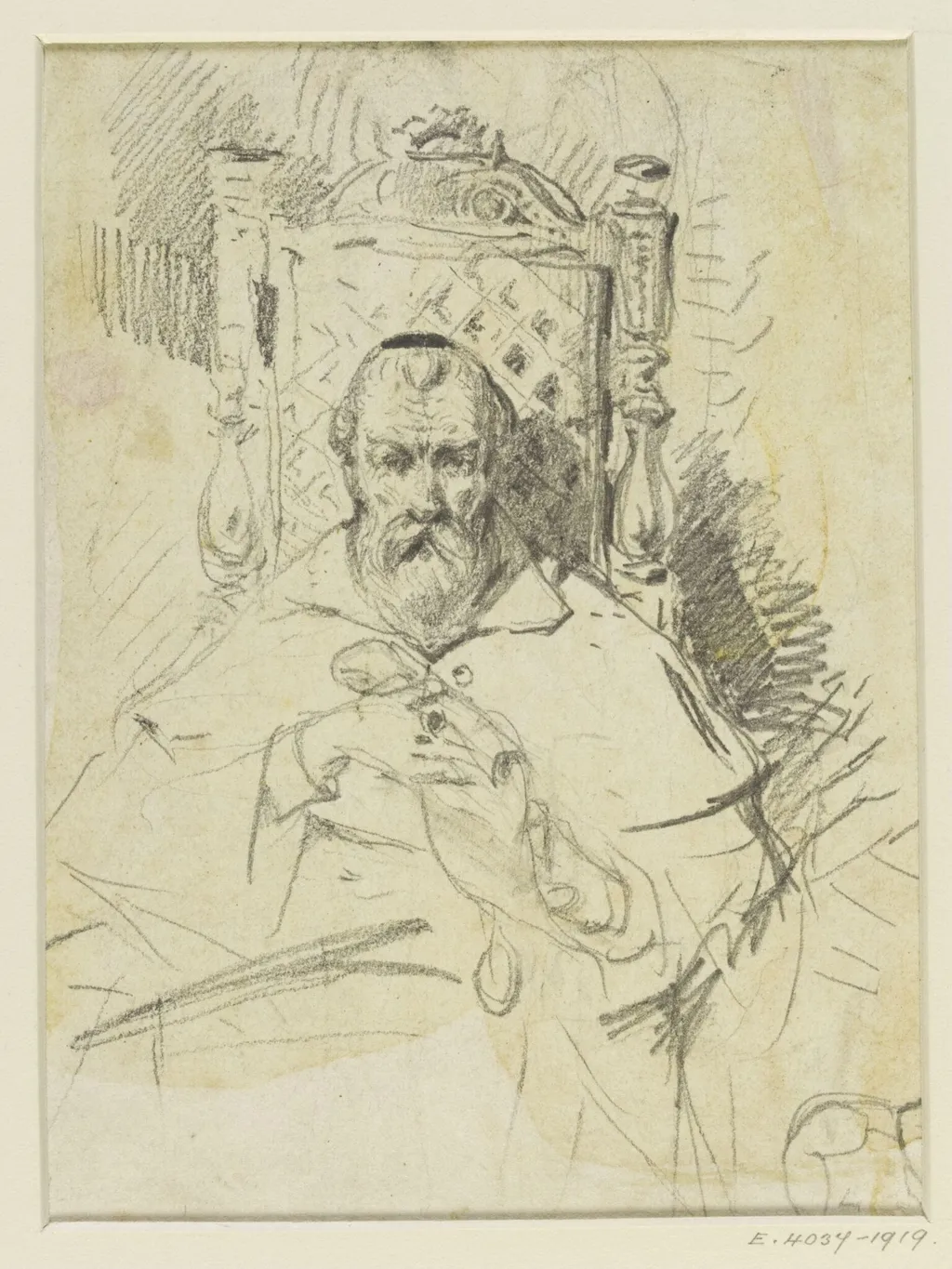 An old man seated in a chair, by Henry RA Edridge, 1769