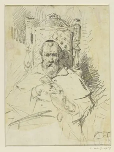 An old man seated in a chair, by Henry RA Edridge
