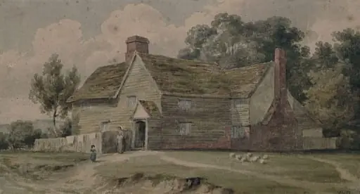 Landscape with cottage and figures, by Henry RA Edridge