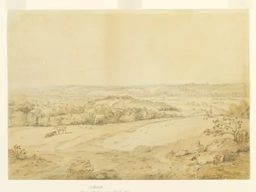 Landscape with soldiers sketching, by Henry RA Edridge