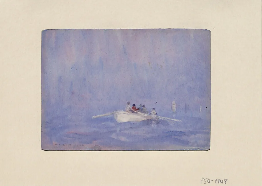 Boys rowing a boat, by Henry Scott Tuke, watercolor, 1900