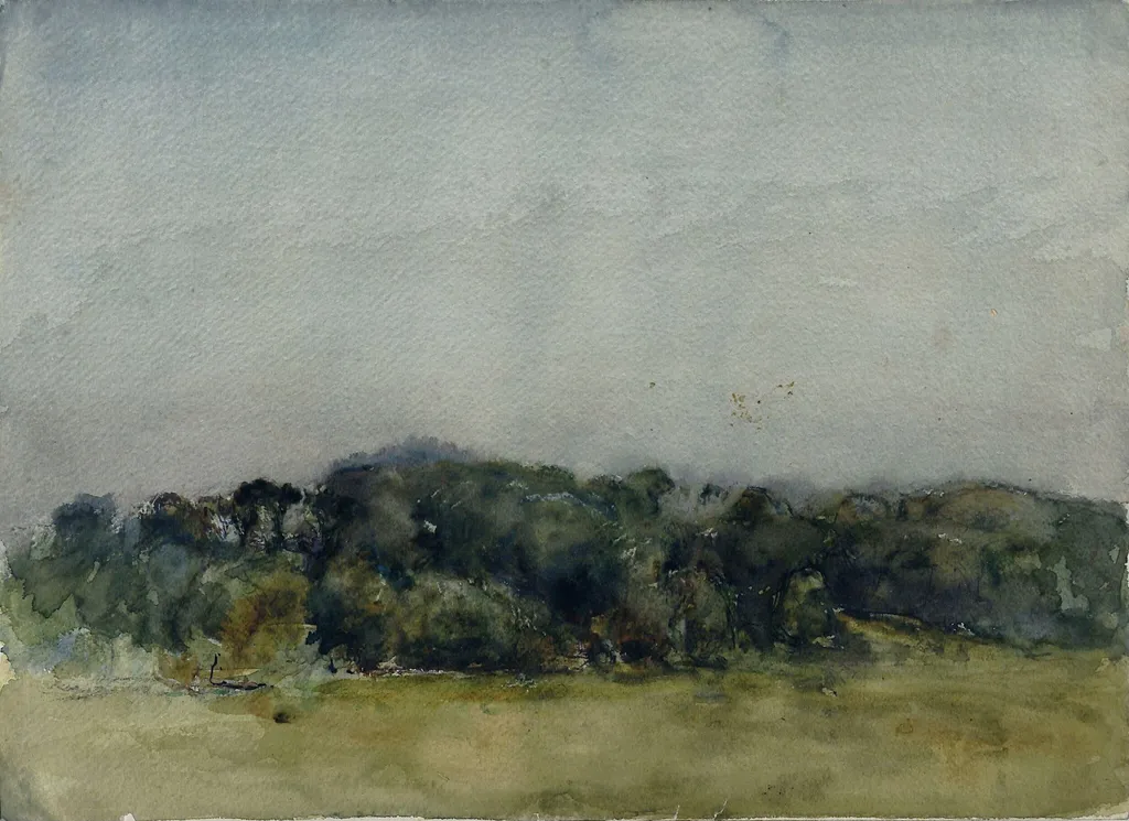 Landscape with bank of trees, by Henry Simpson, watercolor, 1875