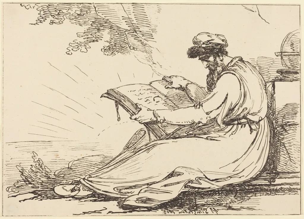 Oriental with Beard, Reading a Book, by Henry Singleton, ink, 1803