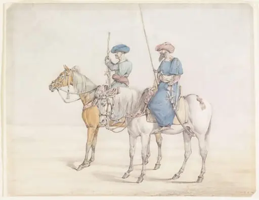 Two armed figures on horseback, probably Mamluks, by Henry Thomas Alken