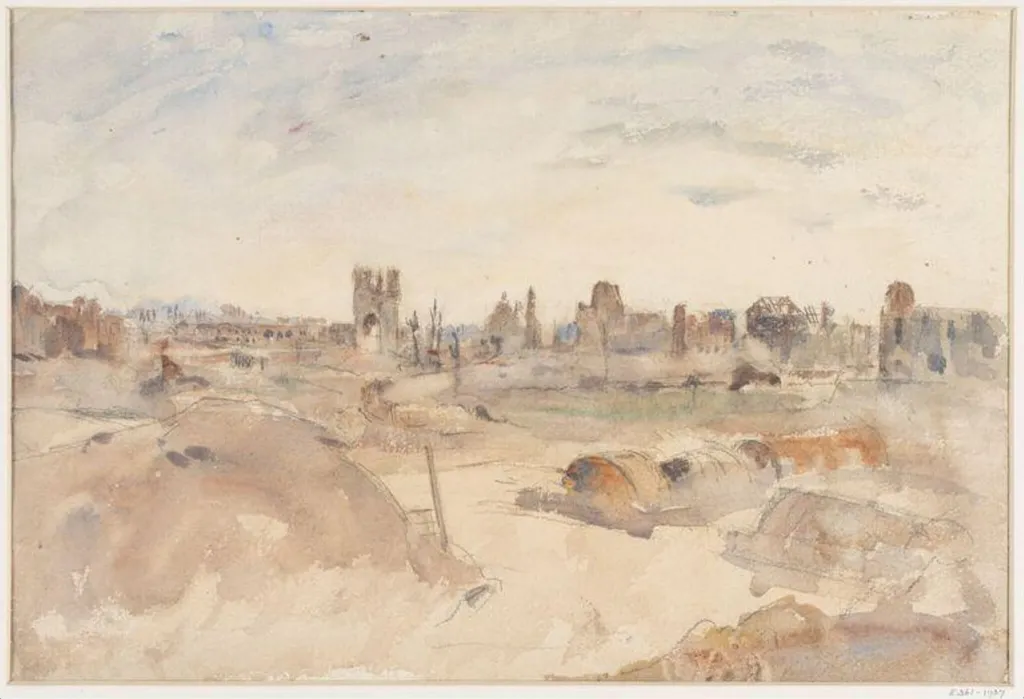 View of Ypres after bombardment, by Henry Tonks, watercolor, 1915