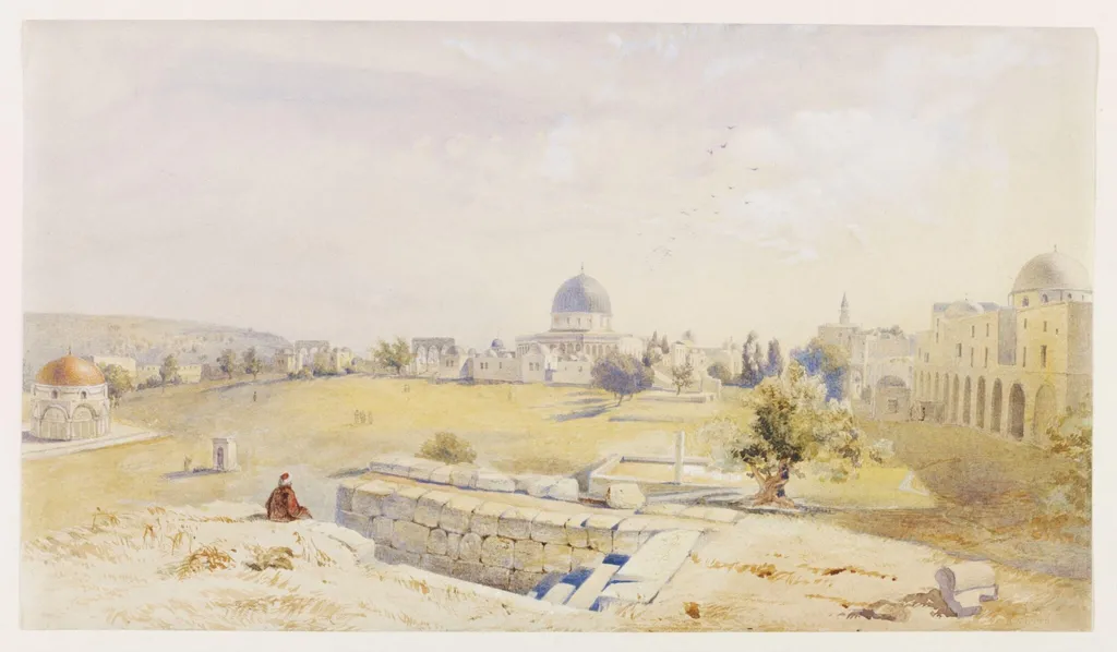 Jerusalem. Mount Moriah The Site Of The Temple now occupied by the Mosque of Omar, by Henry Warren, watercolor, 1853