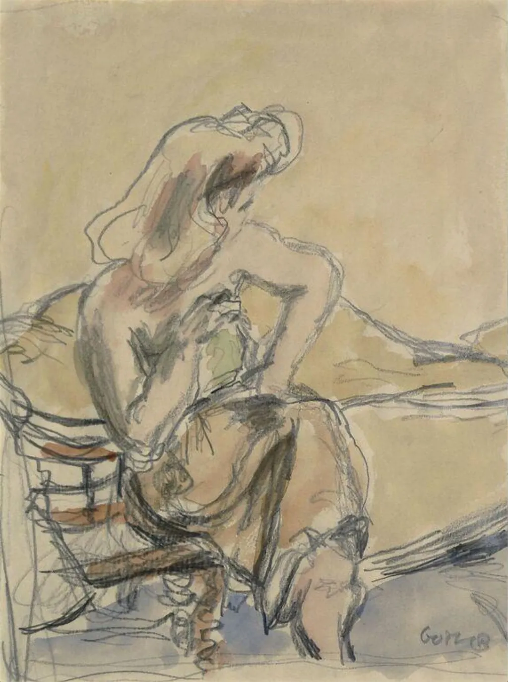 Seated Woman, by Henryk Gotlib, watercolor, 1938