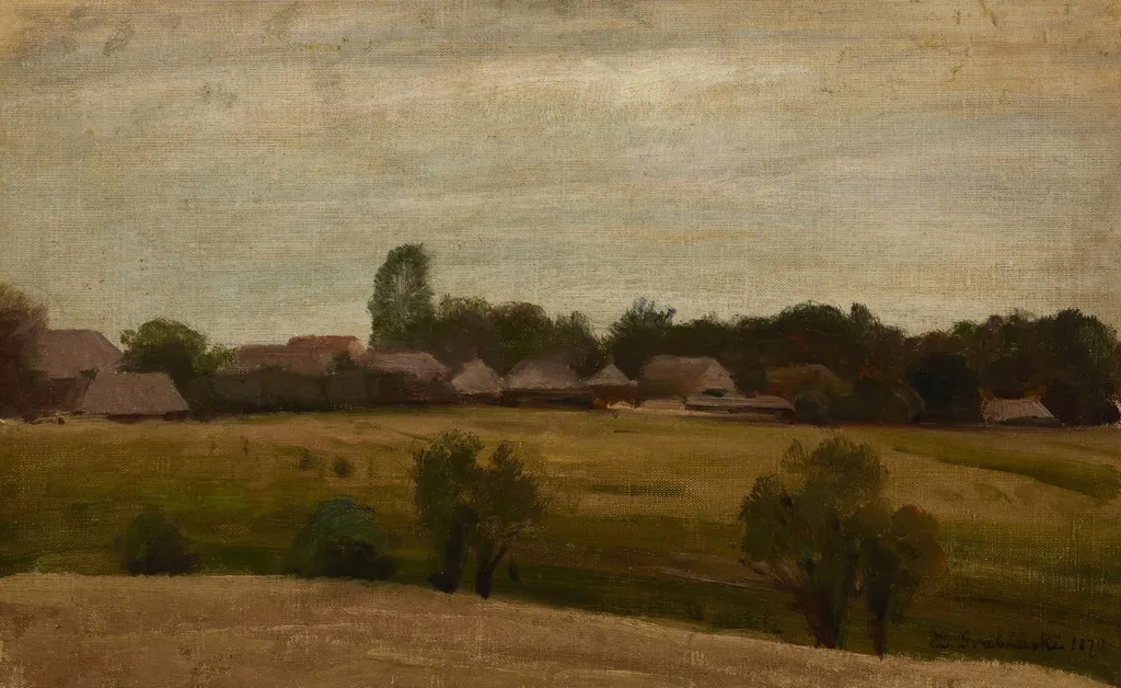 Village near Krakow, by Henryk Grabiński, oil, 1870
