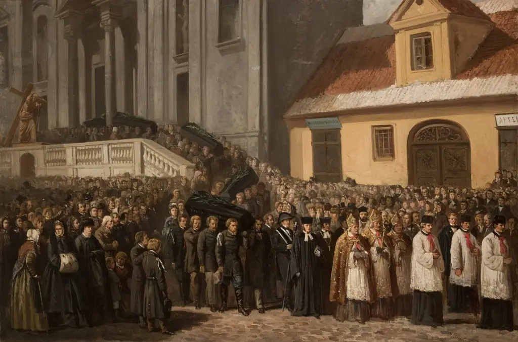 Funeral of the Five Victims of the Manifestation of 1861 in Warsaw, by Henryk Pillati