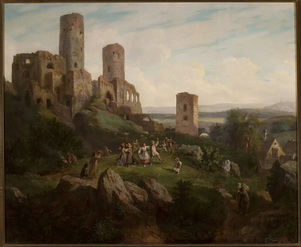Ruins of the castle – merry-making in Tenczynek, by Henryk Pillati, oil, 1855