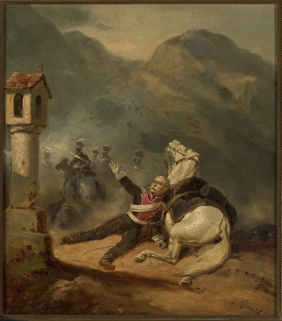 Wounded uhlan by the wayside shrine, by Henryk Pillati
