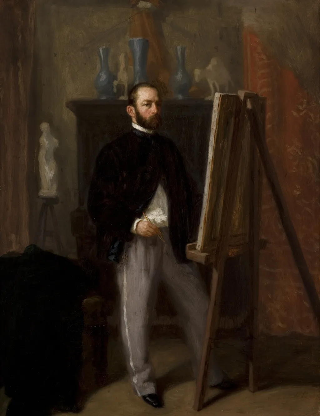 Self-Portrait at the Easel, by Henryk Rodakowski, oil, 1858