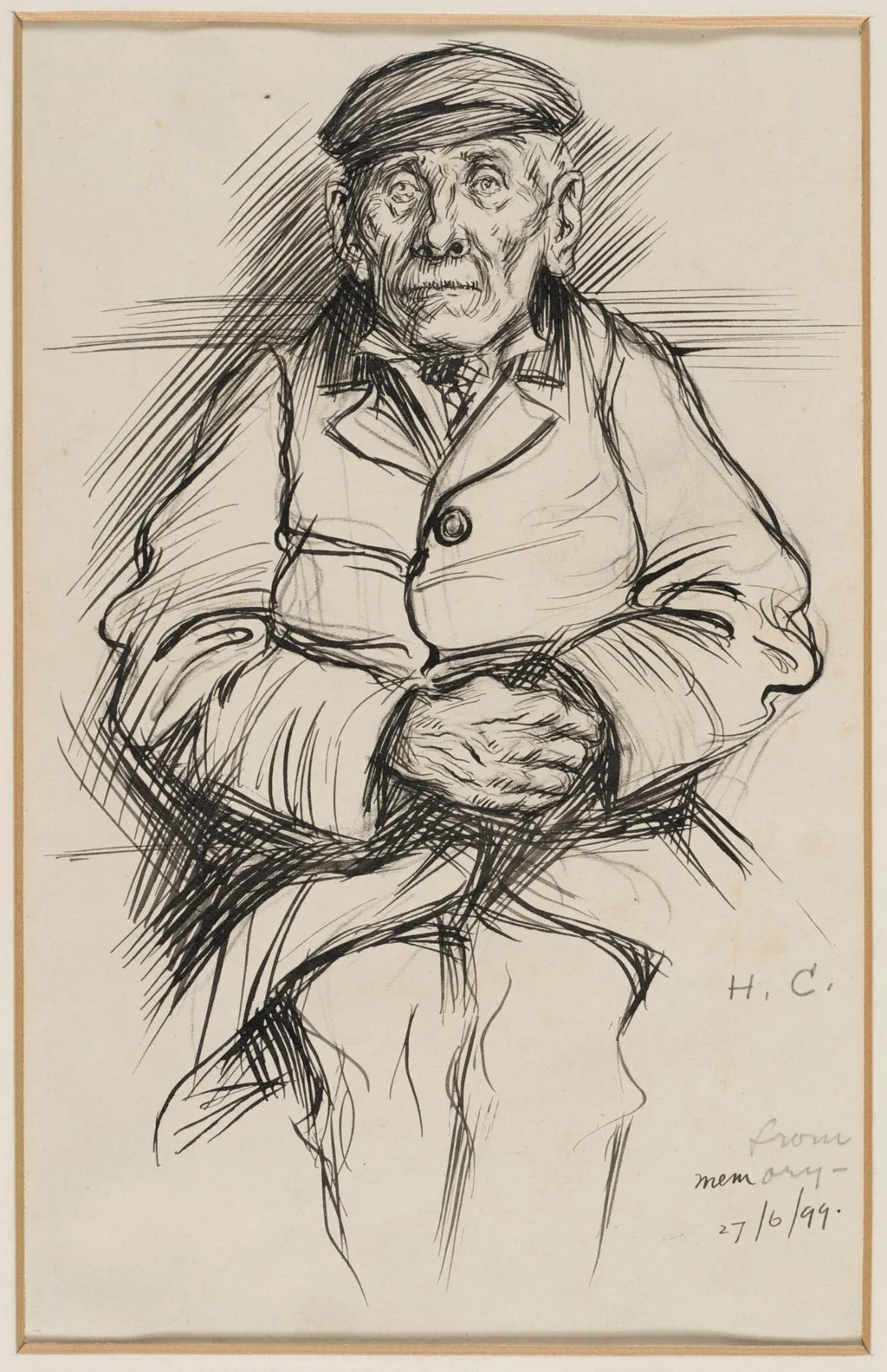 Old man wearing an overcoat and cap, by Herbert Cole, 1899