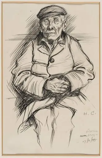 Old man wearing an overcoat and cap, by Herbert Cole