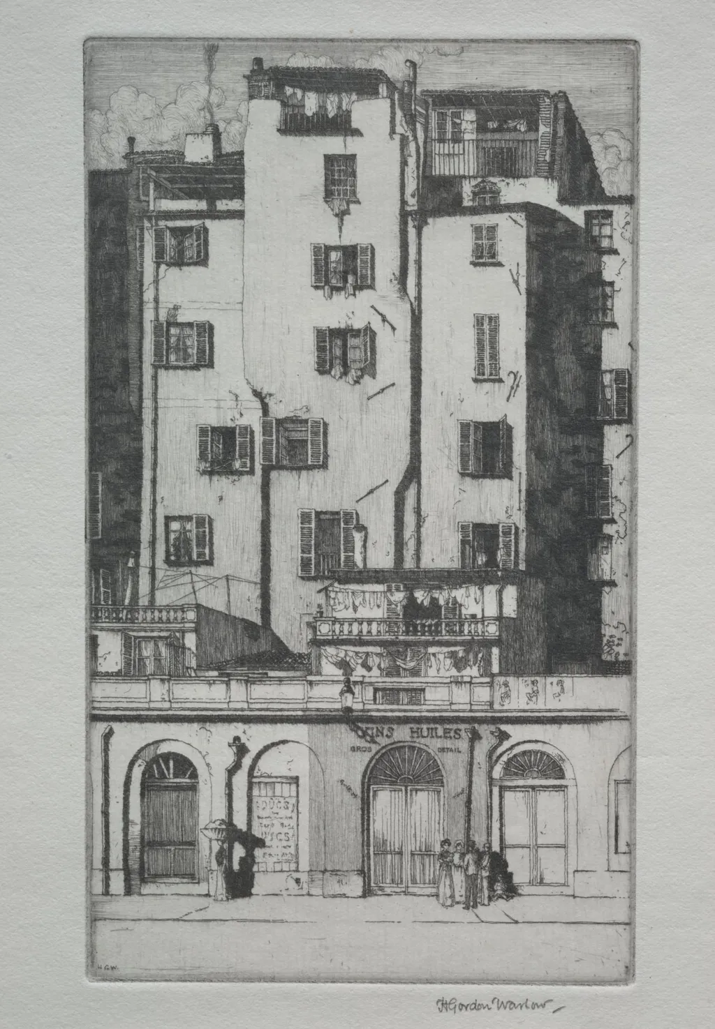 Tall Houses, Menton, by Herbert Gordon Warlow, 1923